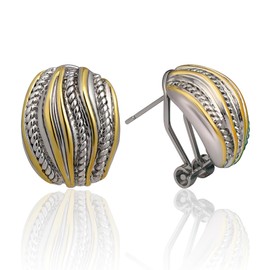 Mytys Two Tone Huggie Hoop Earrings Cross Over Design Twisted Rope Silver Gold Statement Wide Band Clip On Hoops for Women Fashion Jewelry Gift (solid Gold & Silver)