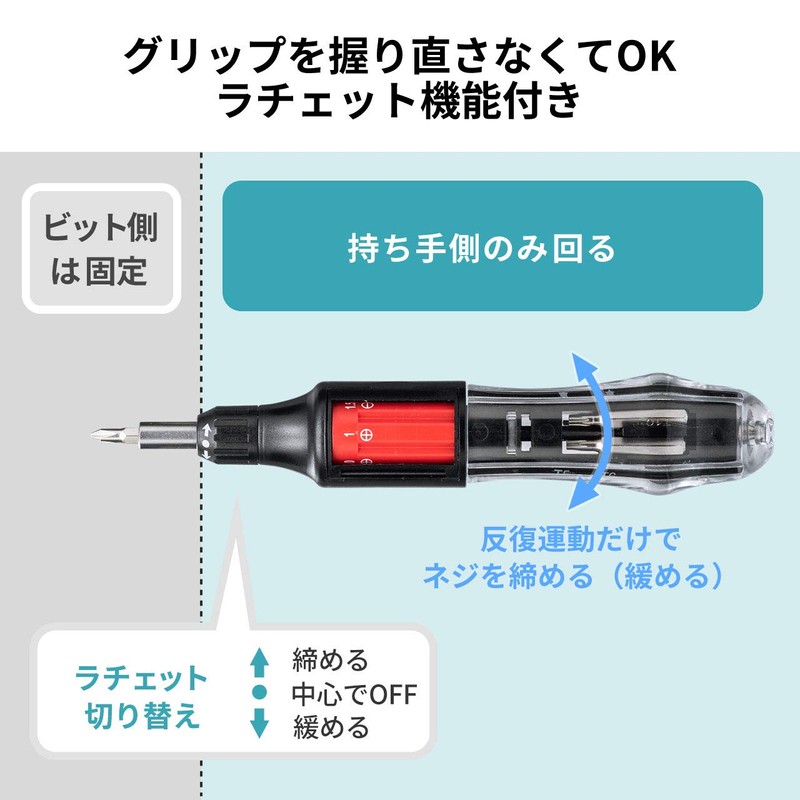 Sanwa Direct 800-TK042 Screwdriver Set, 11-in-1 Rotary Bit Replacement, Built-in