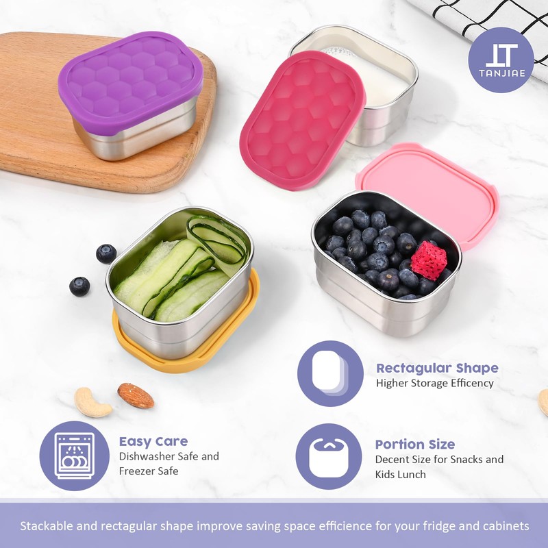 Tanjiae 4Pack Small (1 CUP) 8oz Stainless Steel Snack Containers