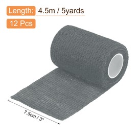 uxcell 12 Rolls Adhesive Elastic Tape Elastic Bandage,3" x 5 Yards Sports Elastic Wrap Flexible Stretch Athletic Wrist Tape for Tennis Racquet Grip Sports Knee Ankle,Gray