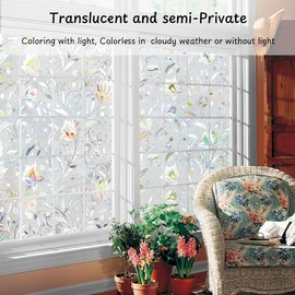 NINETREX Stained Glass Window Film,Decorative Window Privacy Film,3D Rainbow Flower Covering Anti-Uv Sun Blocking Heat Control for Home Decor,Tulip (35.4x157.4inch)