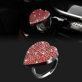 TOMALL Bling Car Engine Start Button Cover Diamond Interior Crystal Push Start Button Ring Sticker Sparkly Accessories Heart Bling Ignition Button Rhinestone Emblem Decoration Universal for Car (Red)
