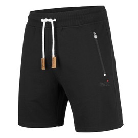 Mount Swiss Liam Men's Leisure Shorts Men’s Short Jogging Bottoms with Pockets - 2 Side and 1 Back Pocket Each with Zip Men’s Sports Shorts in Classic Colours - Sizes S - 6XL, black, xxxl