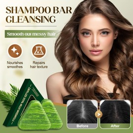 Barra de champú triangular natural - Barra de Champú Sólido Natural con Extracto de Hojas de Thuja Orientalis y Hierba Usnea, para Todo Tipo de Cabello, Espuma Abundante, Fortalece y Suaviza (1Pcs)