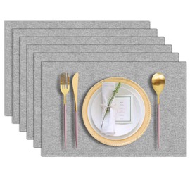 LANDVIEW Cloth Placemats Set of 6, Cotton Linen Blend Machine Washable Durable Linen Table Mats, Heat Resistant Placemats Wrinkle Free Place Mats for Dining Table, Easy to Clean (Light Grey, 6)