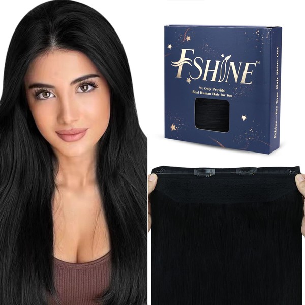 Fshine Real Hair Extension with Clip, #1 Jet Black, 30 cm/12 Inches, Remy Invisible Wire Extensions, 70 g per Item