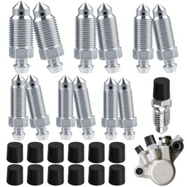 Brake Bleeding Hollow Screw 6 Sizes with Cap, Bleeding Screw for Brakes, Many Vehicle Types, Motorcycle, Bicycle, M6 x 1 mm, M7 x 1 mm, M8 x 1.25 mm, M10 x 1 mm, M12 x 1 mm, M10 x 1.25 mm, Pack of 24