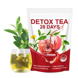 28 Day Detox Tea - Natural Detox Tea with Oolong & Honey Peach - Caffeine Free - Supports Metabolism & Wellbeing - Herbal Blend in 28 Pyramid Bags