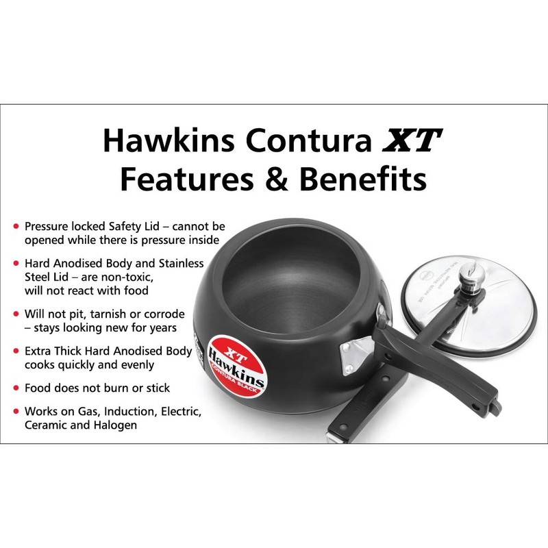 Hawkins 2 Litre Contura Black XT Pressure Cooker, Hard Anodised