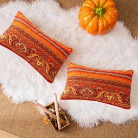 VAPUTAR Boho Decorative Waist Pillow Covers for Couch Bed Sofa,Cushion Covers 12 x 20 Inch Square Farmhouse Throw Pillow Covers Set of 2(Red, Bohemian Striped Pattern)
