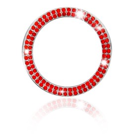 Luminuti Bling Crystal Push Start Engine Button Cover, Car Rhinestone Engine Start Ring Decals, Start Stop Button Cover/Sticker, Sparkling Car Interior Accessories for Women (Red)