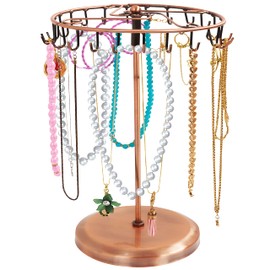 BELLE VOUS Chain Stand Jewellery Copper Rotating (23 Hooks) Height 34.8 x W 20.5 cm Jewellery Stand Tree - Chain Storage Hanging Jewellery Tree for Necklaces & Bracelets, Rings & Earrings