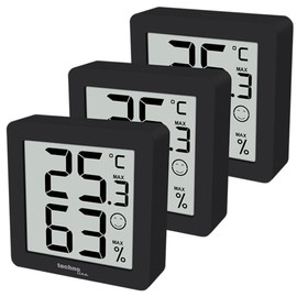 Set of 3 WS9425 Black Thermometer, Hygrometer, Extra Small, Magnetic Holder, 3 x WS9425 in a Packaging