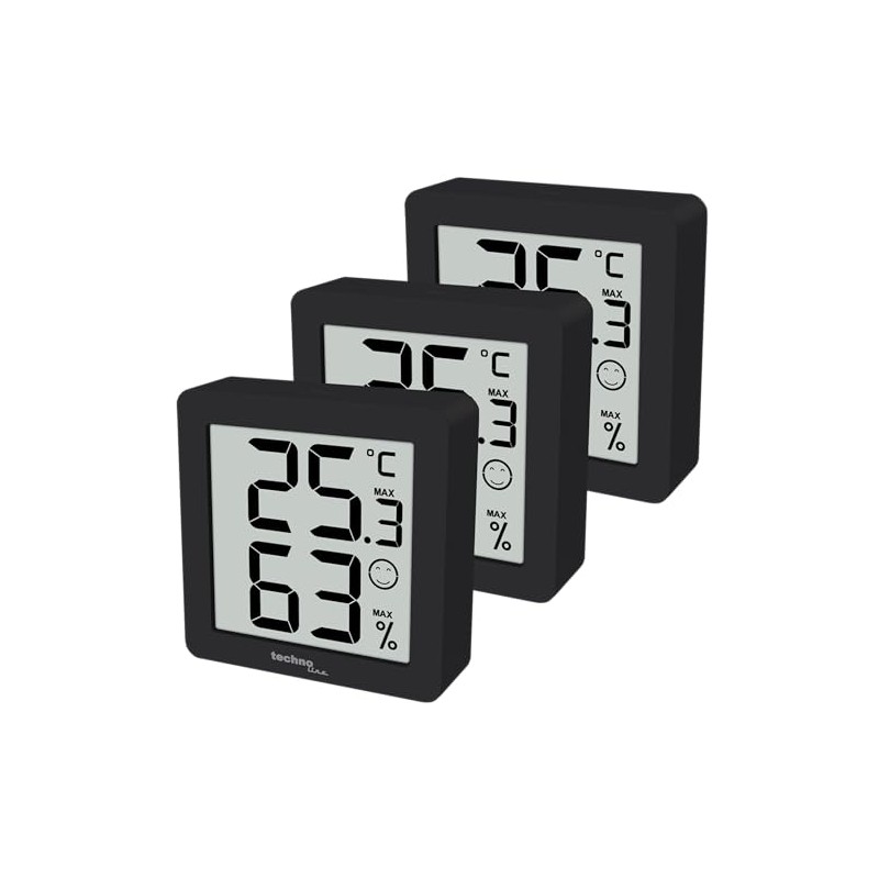 Set of 3 WS9425 Black Thermometer, Hygrometer, Extra Small, Magnetic