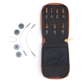 KnitPro Ginger Knitting Needles Set - Interchangeable Mini Needles, 2 x 25cm Cables, End Caps, Cable Wrench, Faux Leather Case, 3.3.5, 4, 4.5, 5.5, 5.5, 6mm