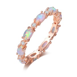 Angol Opal Ring for Women Rose Gold Plated 925 Sterling Silver Opal Engagement Wedding Promise Rings Jewelry Gifts for Her (6, Rose Gold，White Opal)