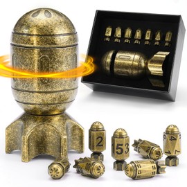 ZHOORQI DND Dice Set with Spinning Missile Dice Container, Polyhedral Metal Dice Cyberpunk Bullet Dice for Warhammer 40K, RPG, D&D Gifts (PD Retro Bronze
