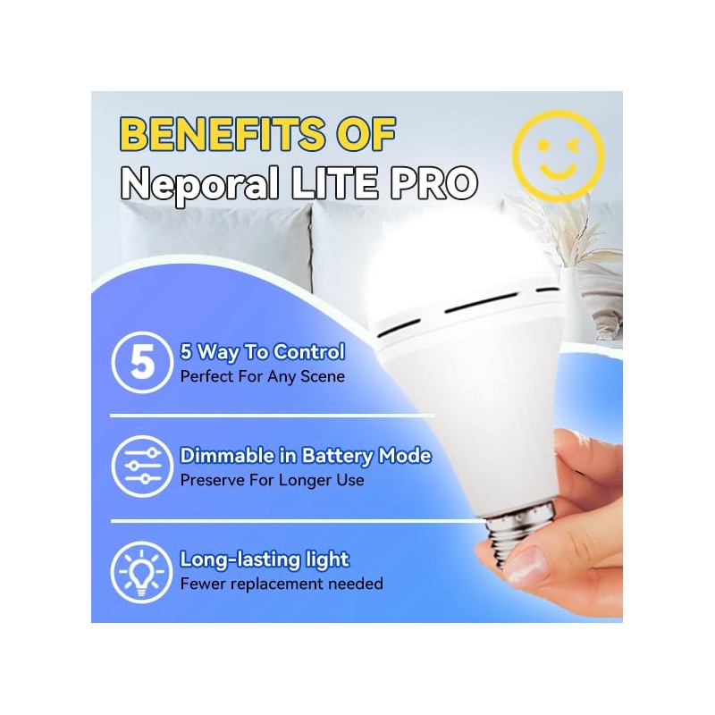Neporal A19 Rechargeable Light Bulbs, Socket Rechargeable Emergency Light Bulb