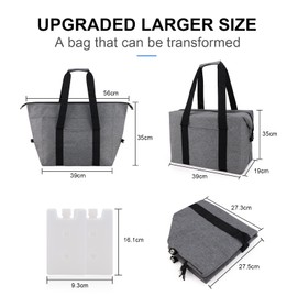 Large Cool Bag 20 L,Foldable Shopping Bag with 2 Cool Box,Grey Picnic Bag with Insulation for Camping,Shopping,Food Transport, Thermal Bag, Insulated Bag for BBQ Fishing Family Outdoor Activities