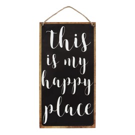 SUPERDANT Wall Hanging Decorative Wood Sign This is My Happy Place Rectangle Wall Decor Art Hanging Wood Plaque for Home Decor 25x13x0.05cm
