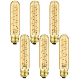 Leools Vintage T10 LED Edison Light Bulb Super Thin Filament, 40 Watt Warm Light Vanity Night Amber Bulbs, Dimmable Tubular Incandescent E26 LED Edison Bulb 40W Warm Warm 2200K, 6 Pack