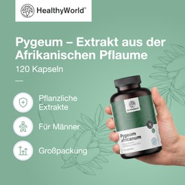HealthyWorld Pygeum - African Plum Extract (Pygeum Africanum) - 100mg Extract 20:1 Per Capsule - 120 Vegetable Capsules - Vegetarian - Support for Men - 4 Month Supply