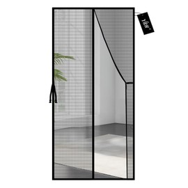 YRH Magnetic Screen Door,Fiberglass Enhanced Screen Mesh,Heavy Duty Mesh Door,Self Sealing,Powerful Magnets,Frame Hook & Loop,Screen Door Size: 90 × 210 cm,Black