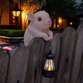 SHAODIE Solar Pig Sculpture Outdoor Resin Garden Decoration, Suitable for Outdoor Garden Fence Decoration, Suitable for Women, Mothers, Grandma Gifts