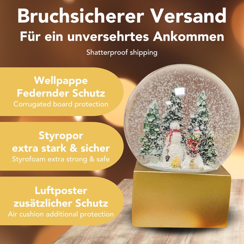 Christmas Snow Globe Winter Mood Snowman Stands with Child on