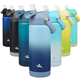 Konokyo Insulated Water Bottle with Straw Lid,18 oz Stainless Steel Vacuum Metal Bottle with Silicone Handle,Sky