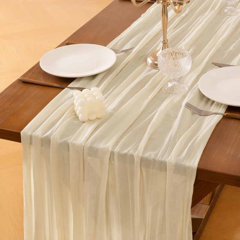 Socomi Beige 14ft Cheesecloth Table Runner 29x170 Inches Boho Rustic