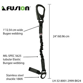 Fusion Tactical Elastic Sling Retention Helo Lanyard with Snap Hook Shackle 23KN, Black, 2' 24" x 1" (LH-32-8001-2999-BK24)