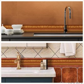 YIFU LIFE Wallpaper Border Peel and Stick Wall Border, 3D Flower Royal Crown Wall Border Molding Tiles Decor Sticker Easy to Apply for Bathroom Kitchen Backsplash Decor 4.2''×16.5ft (Gold Brown)