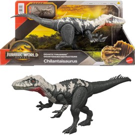 Mattel Jurassic World: The Rebirth Gigantic Thrashers Dinosaur Figure, Chilantaisaurus Large Species Toy, 2 Stomping Attacks, Digital Fun, JGB95