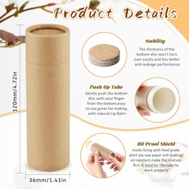 DMuuuDM 10 Pcs 2 oz Paperboard Deodorant Tubes,Empty Push-Up Style Kraft Paper Tube Holder,Cardboard Biodegradable Round Solid Container for DIY Homemade Lotion Bars,body Deodorant Sticks- Brown