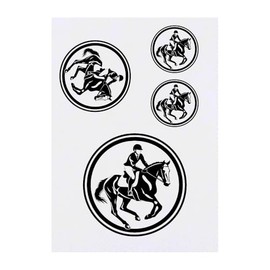 4 x 'Equestrian Rider with Horse in Circle Frame' Temporary Tattoos - Water Resistant, Skin-Safe, Non-Toxic Transfers, Mixed Sizes (TO00076310)