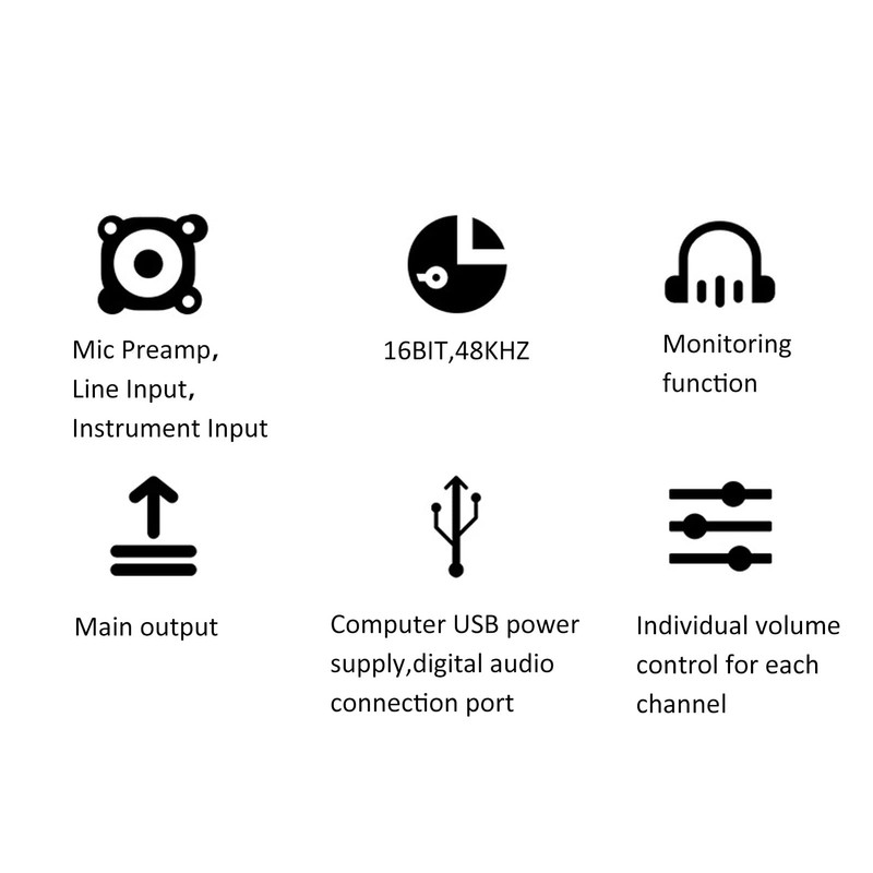 2 ChannelsMixer, Sound Card USB 48V Phantom Power Compact Sound