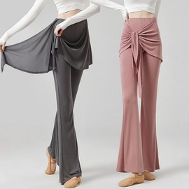 Loose-Fit Ballet-Style Dance Pants for Modern & Latin Dance Training - Flared Ringer Design Pants Tawny Long+S 2ea