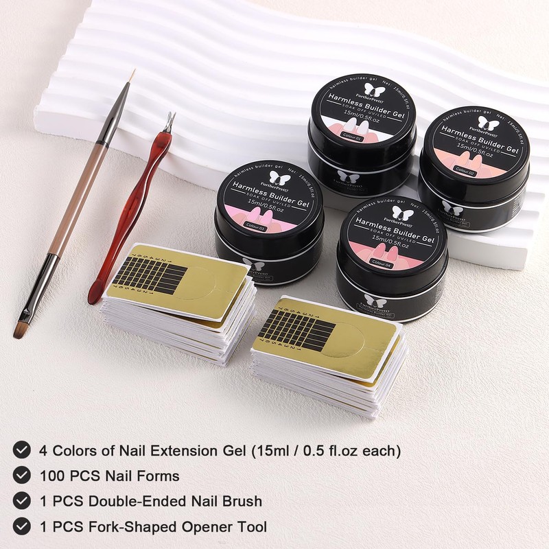 4 Colors Builder Gel Nail Kit, Polygel Extension with Forms