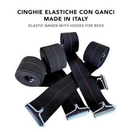 IPEA Elastic Straps for Bed Frames from 190 to 200 cm - Pack of 4 - Made in Italy - Elastic Rope with Iron Hooks for Slatted Beds - Colour Black - Width 50 mm