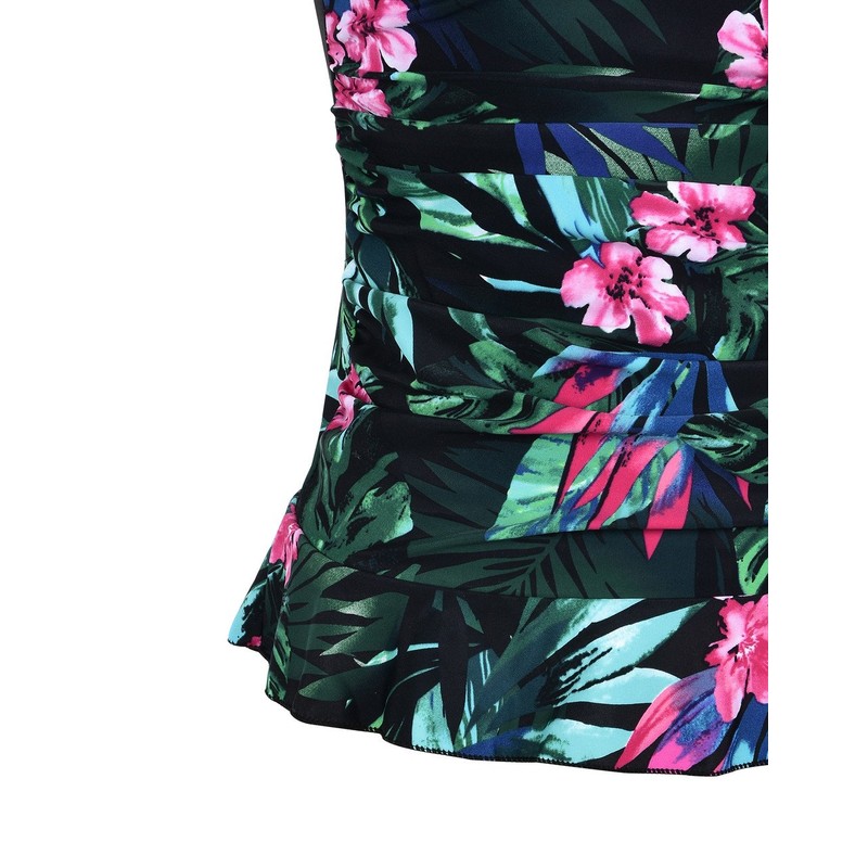 Hilor Women's 50's Retro Ruched Swimwear Tankini Tops with Ruffle