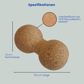 Generisch Faszienkugel aus Naturkork 7,3 cm X 15,5 cm - PeanutBall - nachhaltig - Yoga/Pilates - DoppelKugel - Selbstmassage - Massagerolle - pflegeleicht