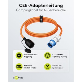 goobay EEC Caravan 76223 Adaptor Cable 1.5 m CEE Plug to Socket with Protective Contact, Outdoor Use with IP44