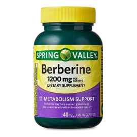 Spring Valley Berberine Suplemento Diettico De Berberina - Soporte De Magnesio - 40 Cpsulas Vegetarianas De 1200 Mg Apoyo Al Optimo Nivel De Glucosa  