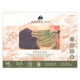 Magnani 1404 Italia Cold Press 100% Cotton Watercolor Paper Block, 10 Sheets, 9x12 inch, 300 lb, Acid-Free, UV Resistant, Vegan Sized Water Color Paper for Artists, Made in Italy