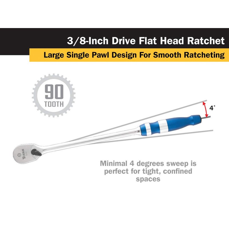 Titan 12161 3/8-Inch Drive x 12-Inch 90-Tooth Flat Head Ratchet