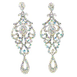 LARGE PAGEANT CRYSTAL RHINESTONE CHANDELIER DANGLE EARRINGS PROM E2090AB AB WHITE