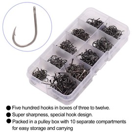 Anzuelos de Pesca 500 unids Acero de Pas Acero al Carbono Anzuelos Ganchos de Pesca Conjunto de Tamaos 3 a 12 con Caja de Pesca para Pesca Exterior(#2)