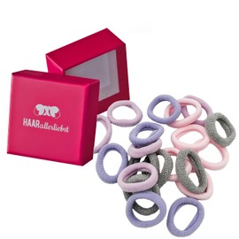 HAARallerliebst® Pack of 20 Colourful 30 mm Small Hair Bobbles for Girls - Mini Baby Scrunchies Including Box - Ideal Hair Scrunchie Hair Accessories for Children and Women - Elastic Soft - Pink Lilac