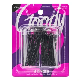 Goody SlideProof Bobby Pin Box with Magnetic Top - 75 Ct, Black Bobby Pins for Hair Styling, Lock In Style, Comfortable, Pain-Free Styling Accessories for Women & Men, All Hair Types